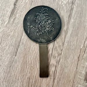 Antique 19th Century‎ Oriental Bronze Japanese Kagami Handled Mirror Signed